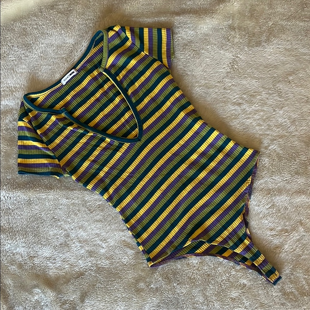 Striped Bodysuit in Yellow, Green, and Purple